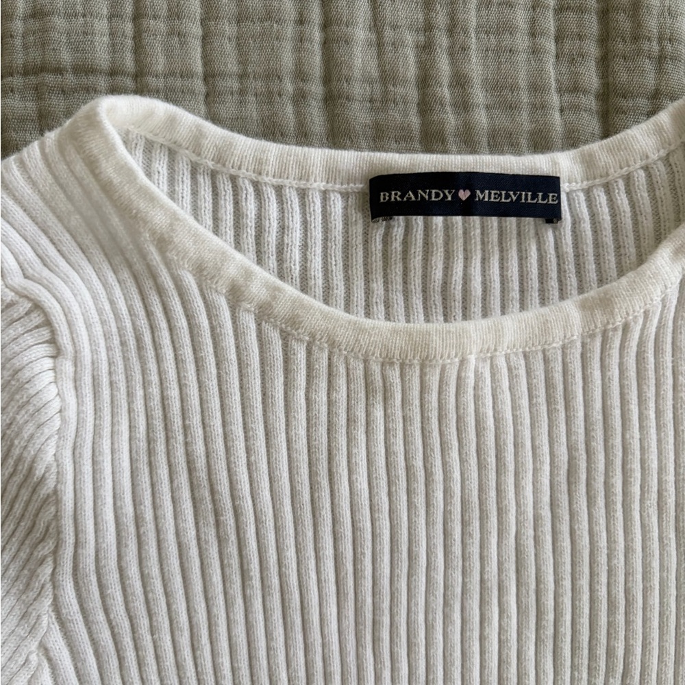 Brandy Melville Cream Ribbed Crew Neck Sweater